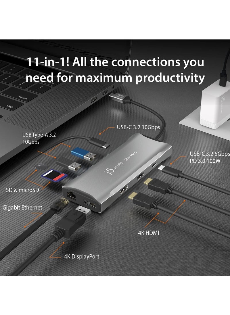 USB C 4K Triple Display Hub - 4K HDMI x2, 4K DP, 2 USB-A and USB-C