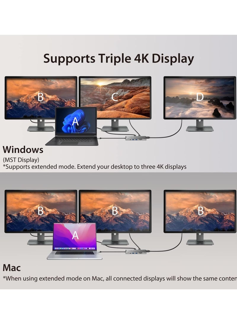 USB C 4K Triple Display Hub - 4K HDMI x2, 4K DP, 2 USB-A and USB-C