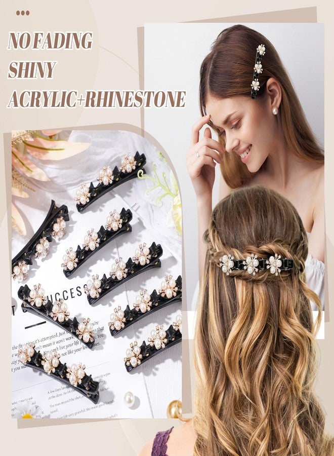 Yuxung 8 Pcs 2025 New Sparkling Crystal Stone Braided Hair Clips for Women Crystal Hair Accessories with Gold Pearl Shiny Rhinestone Duckbill Hairpins for Ladies Wedding Birthday Christmas Gifts - Image 3