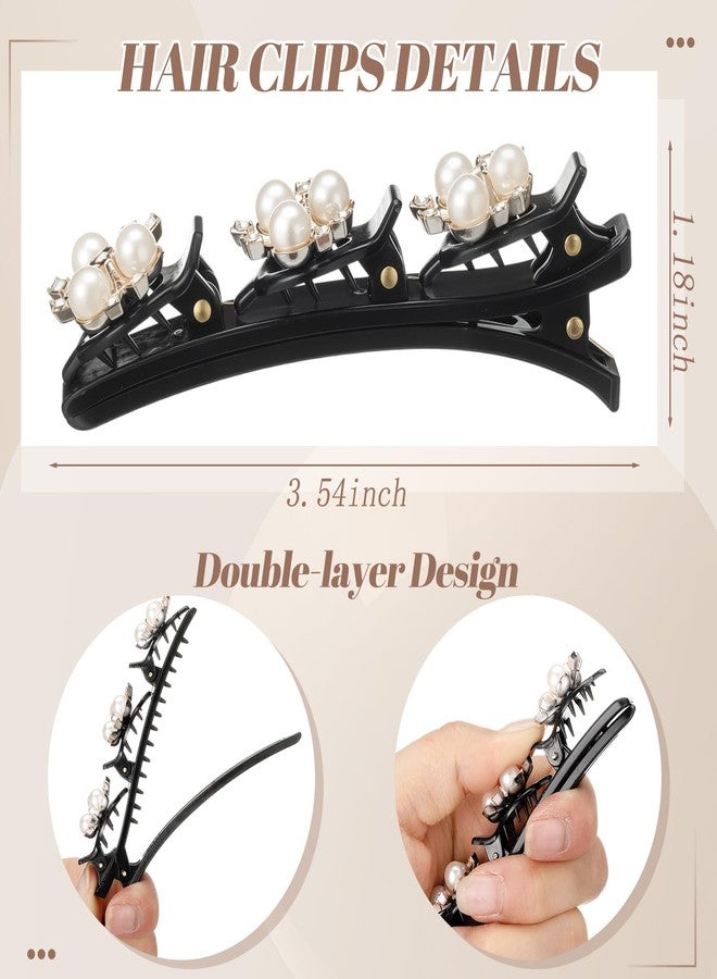 Yuxung 8 Pcs 2025 New Sparkling Crystal Stone Braided Hair Clips for Women Crystal Hair Accessories with Gold Pearl Shiny Rhinestone Duckbill Hairpins for Ladies Wedding Birthday Christmas Gifts - Image 2