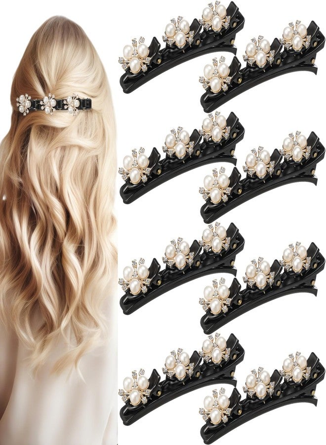 Yuxung 8 Pcs 2025 New Sparkling Crystal Stone Braided Hair Clips for Women Crystal Hair Accessories with Gold Pearl Shiny Rhinestone Duckbill Hairpins for Ladies Wedding Birthday Christmas Gifts - Image 1