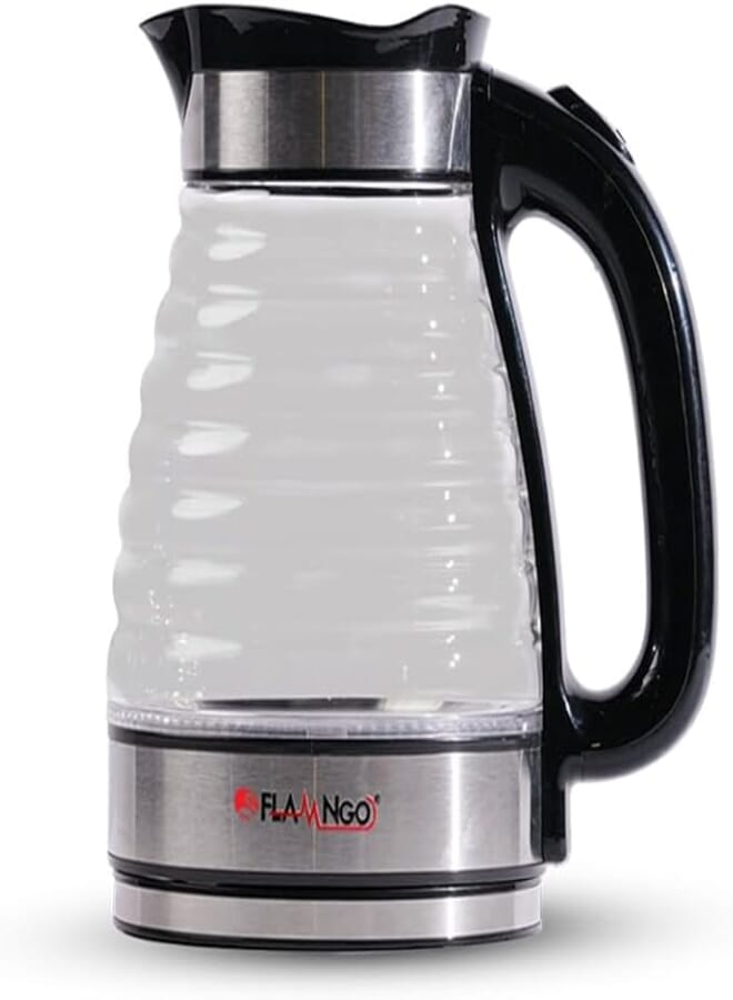 FLAMNGO Electric Glass Kettle, 2 Litre, 1500 Watts, LED Indicator, Stainless Steel Heating Element