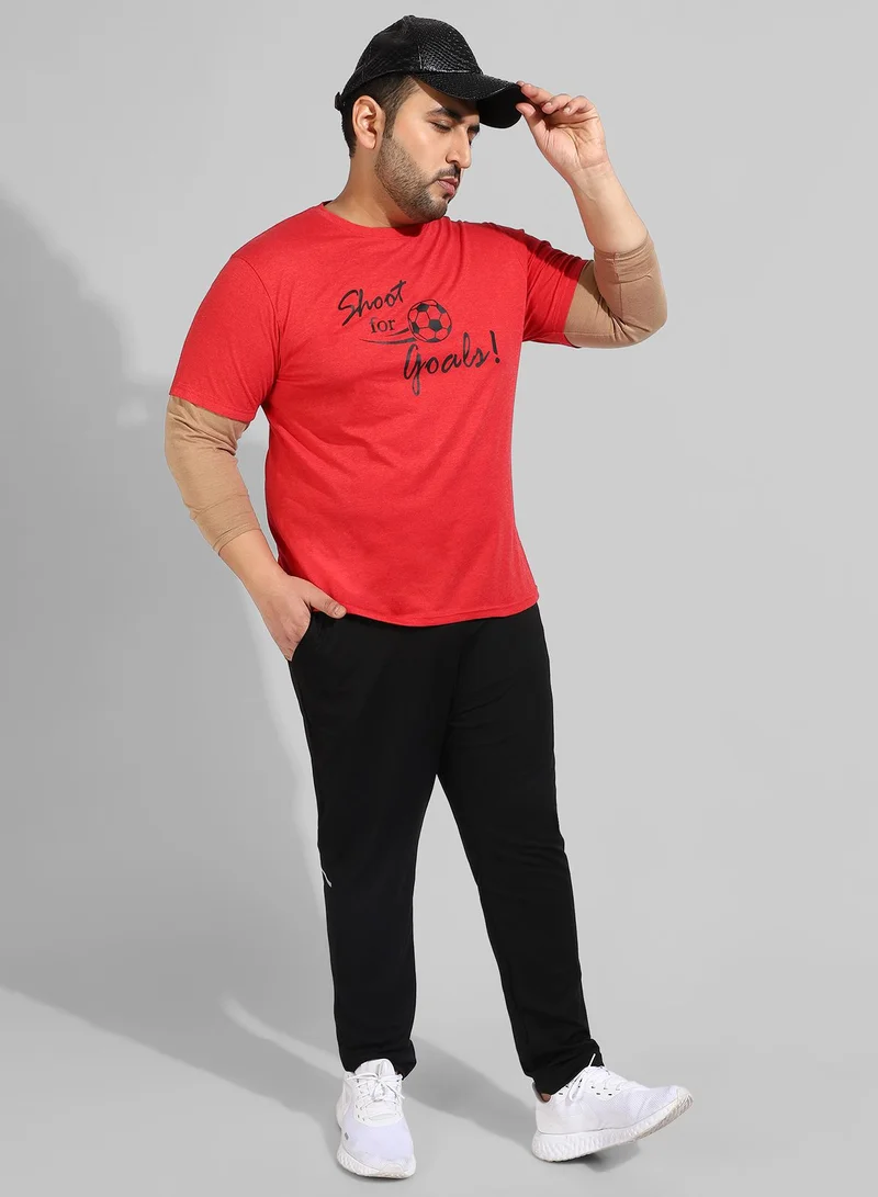 Instafab Plus Men's Red Printed Regular Fit  Casual T-Shirt