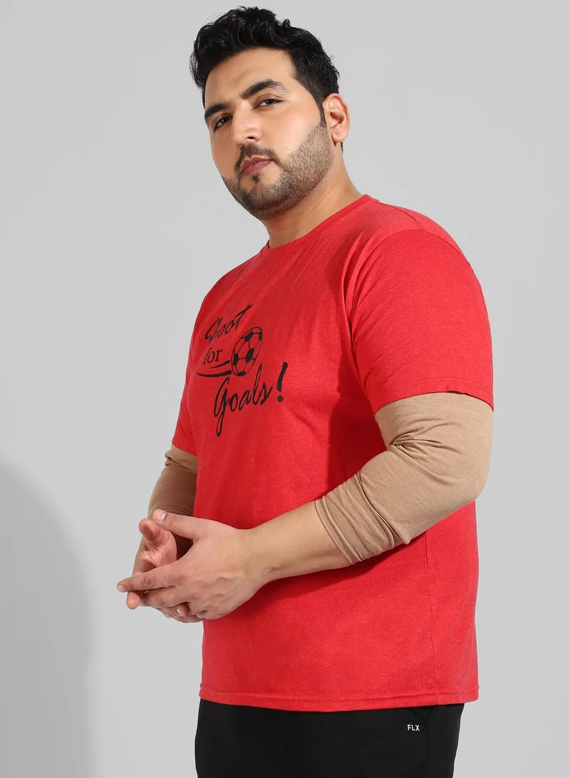 Instafab Plus Men's Red Printed Regular Fit  Casual T-Shirt