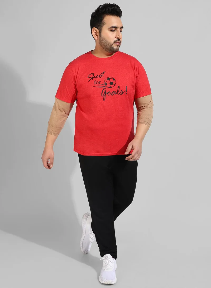 Instafab Plus Men's Red Printed Regular Fit  Casual T-Shirt