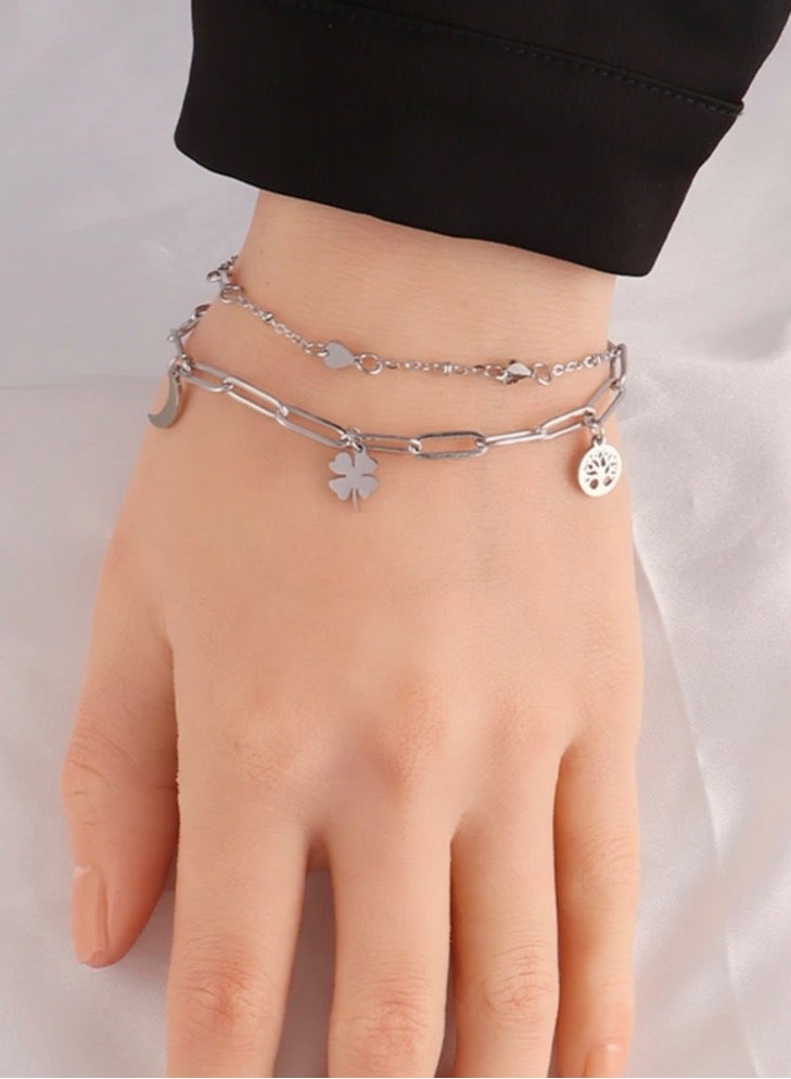 Elegant Silver Plated Stainless Steel Bracelet For Women - Image 1