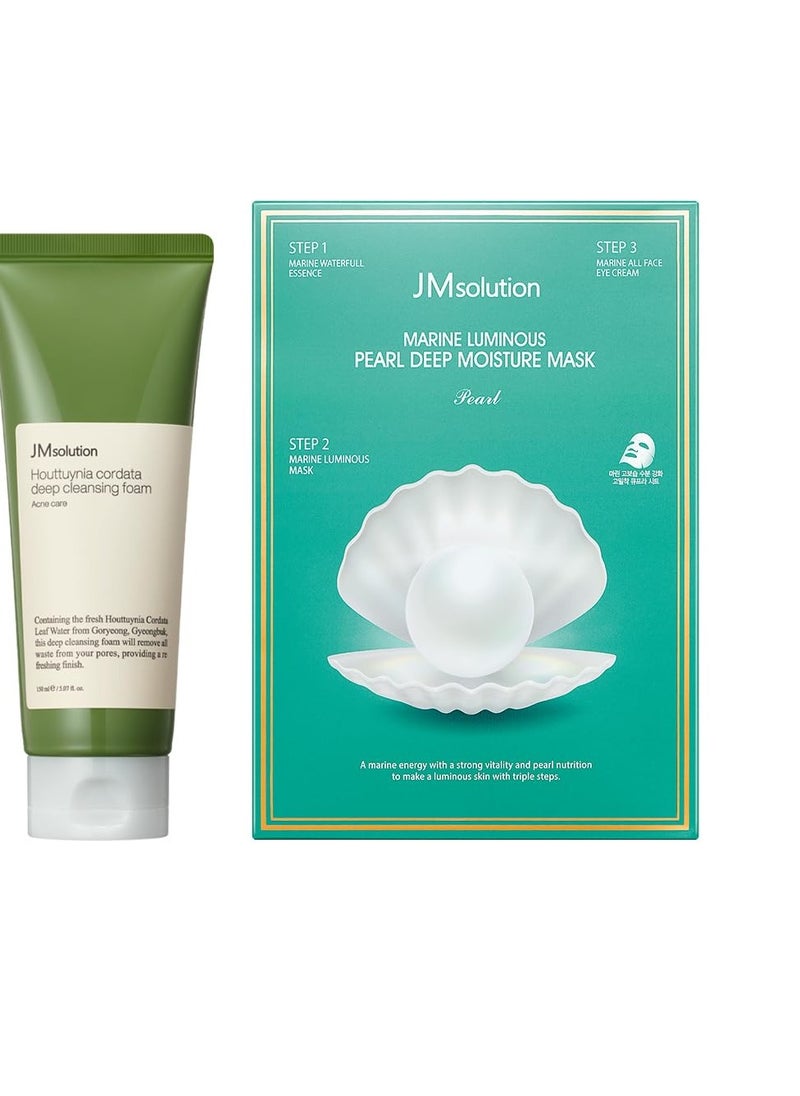 JMsolution JMsolution Skin Care Bundle- Heart leaf Micro Cleansing foam with marine moisture facial mask  - Image 1
