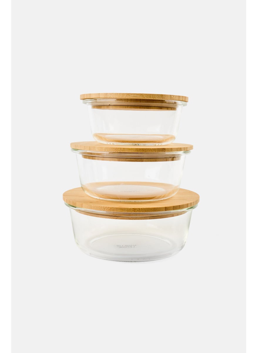 Nanette lepore 3 Piece Set Of Glass Storage With Bamboo Lid, Transparent  - Image 1