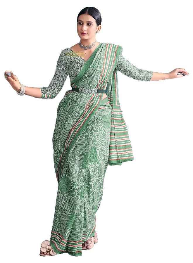 RADHA LAKSHMI Pure Mul Soft cotton Printed Light Weight saree for Women with Blouse Piece (Light,Green) - Image 1