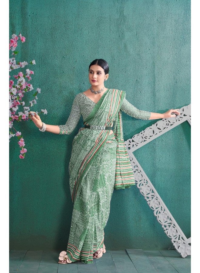 RADHA LAKSHMI Pure Mul Soft cotton Printed Light Weight saree for Women with Blouse Piece (Light,Green) - Image 2