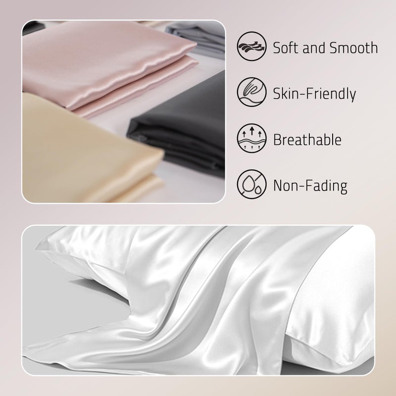 Gabire Mulberry Silk Pillowcase for Hair and Skin Prevent Acne Pillow Cases Both Sides Real Silk Pillowcases Organic Silk Pillowcase with Hidden Zipper  White  King (20""?36"") - Image 2