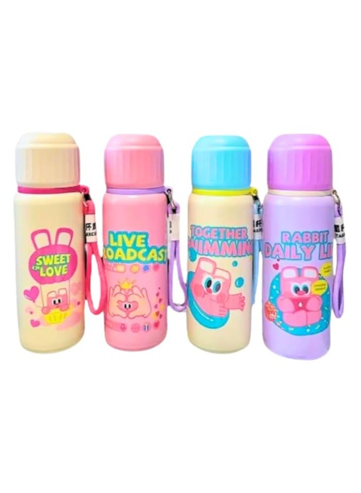 550ml Cartoon Design Kids Water Bottle, Stainless Steel Vacuum Insulated Cup, Portable Leakproof Spill-Proof, Keep Drinks Hot and Cold, for Students and Travel (Beige)