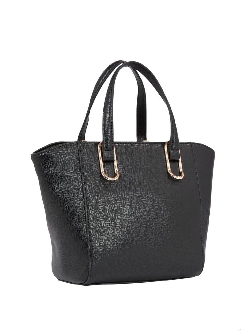 TOMMY HILFIGER - Women's Monogram Plaque Medium Tote Handbag -  Polyurethane, Black - Image 1