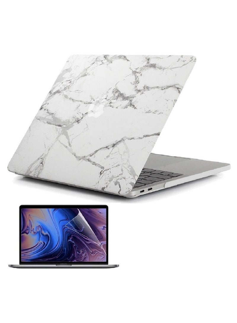 Hard Shell Case and Screen Protector Compatible with MacBook Pro 16-Inch Model: A2141 (MVVJ2xx/A, MVVK2xx/A, MVVL2xx/A, MVVM2xx/A) Retina Display with Touch Bar Touch ID, White Marble - Image 1