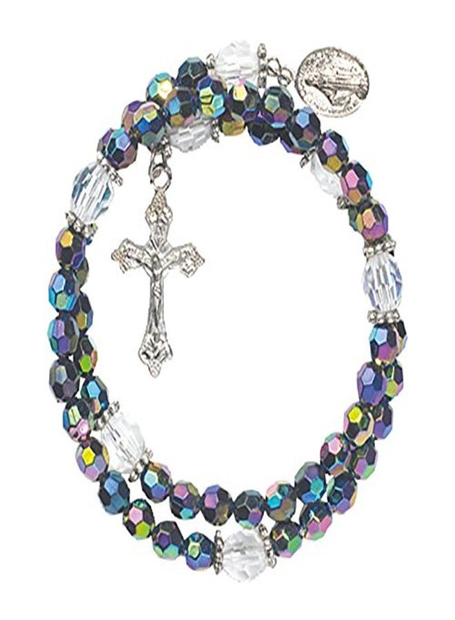 CB Catholic Purple Wrap Style Rosary Bracelet with Dangle Crucifix & Miraculous Medal, Beaded, 8" - Image 3