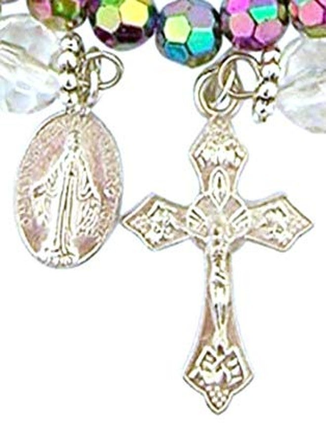 CB Catholic Purple Wrap Style Rosary Bracelet with Dangle Crucifix & Miraculous Medal, Beaded, 8" - Image 2