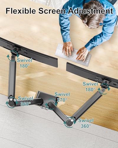 MOUNT PRO Dual Monitor Arm Desk Mount Fits 13 to 32 inch Computer Screens, Holds 4.4 to 22lbs Display VESA Mount, Adjustable Double Monitor Stand with Clamp/Grommet Base, 75/100mm Bracket, Black, Freelift - Image 4