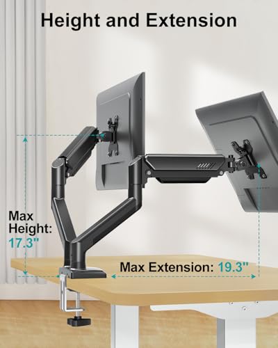 MOUNT PRO Dual Monitor Arm Desk Mount Fits 13 to 32 inch Computer Screens, Holds 4.4 to 22lbs Display VESA Mount, Adjustable Double Monitor Stand with Clamp/Grommet Base, 75/100mm Bracket, Black, Freelift - Image 5