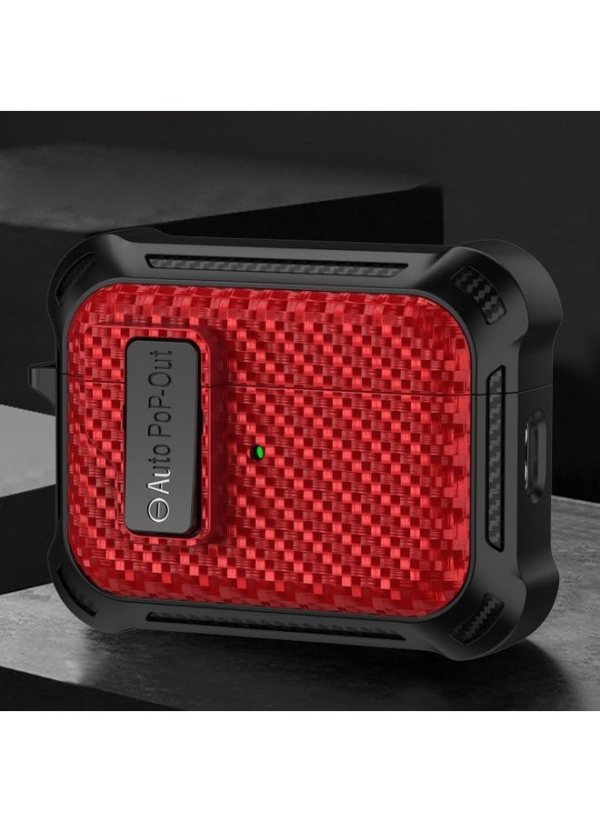 Generic Case Cover For AirPods 3 Alpha Carbon Fiber Wireless Bluetooth Earphone Protective Case Red 