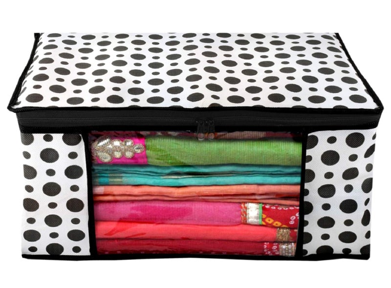 Kuber Industries Polka Dots Design Non-woven Foldable Saree Cover|Clothes Storage Bag/Wardrobe Organizer|Zipper Closer With Transparent Window|Size 46 x 32 x 22 CM|Pack of 3 (Black & White) - Image 2