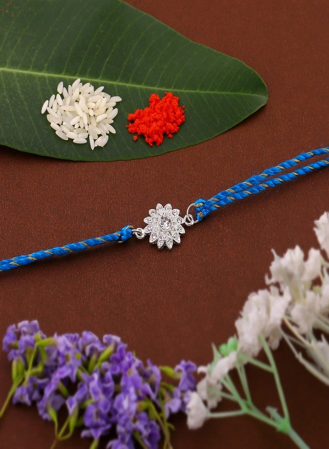 استيل سوار إستيل مطلي بالروديوم بتصميم زهور رائع مرصع بكريستالات نمساوية وخيط حريري فاخر. - Image 2