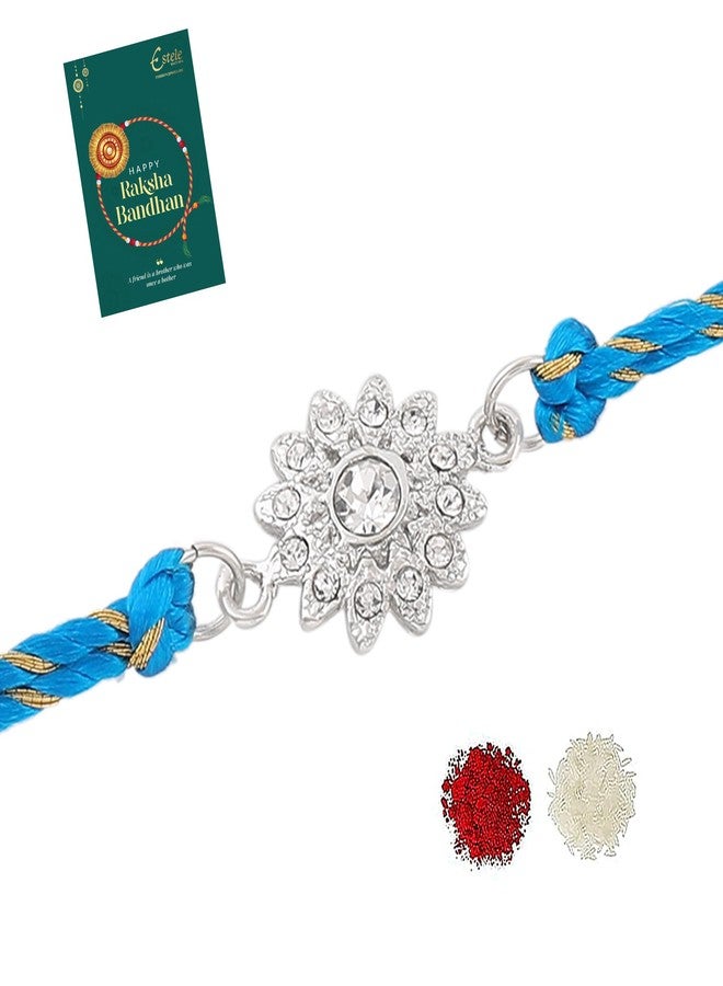 استيل سوار إستيل مطلي بالروديوم بتصميم زهور رائع مرصع بكريستالات نمساوية وخيط حريري فاخر. - Image 1