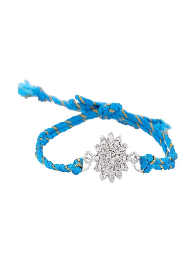 استيل سوار إستيل مطلي بالروديوم بتصميم زهور رائع مرصع بكريستالات نمساوية وخيط حريري فاخر. - Image 3