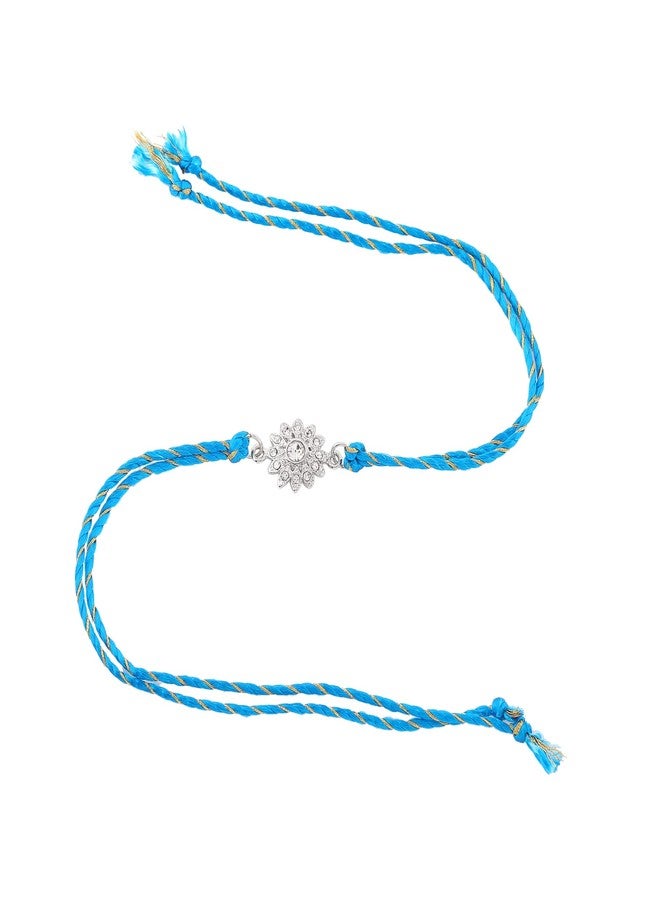 استيل سوار إستيل مطلي بالروديوم بتصميم زهور رائع مرصع بكريستالات نمساوية وخيط حريري فاخر. - Image 5