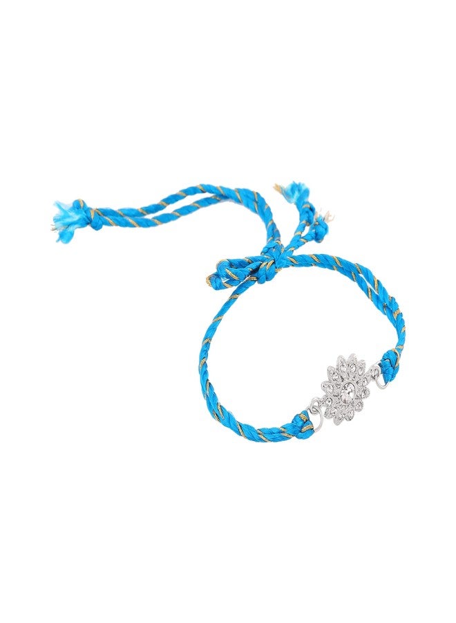 استيل سوار إستيل مطلي بالروديوم بتصميم زهور رائع مرصع بكريستالات نمساوية وخيط حريري فاخر. - Image 4