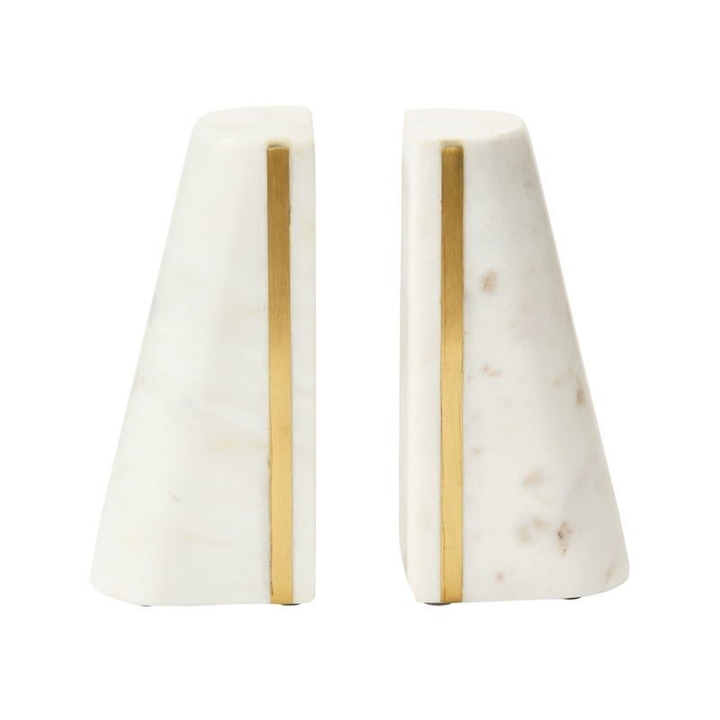Main  Mesa Geometric Marble Bookends with Brass Inlay White