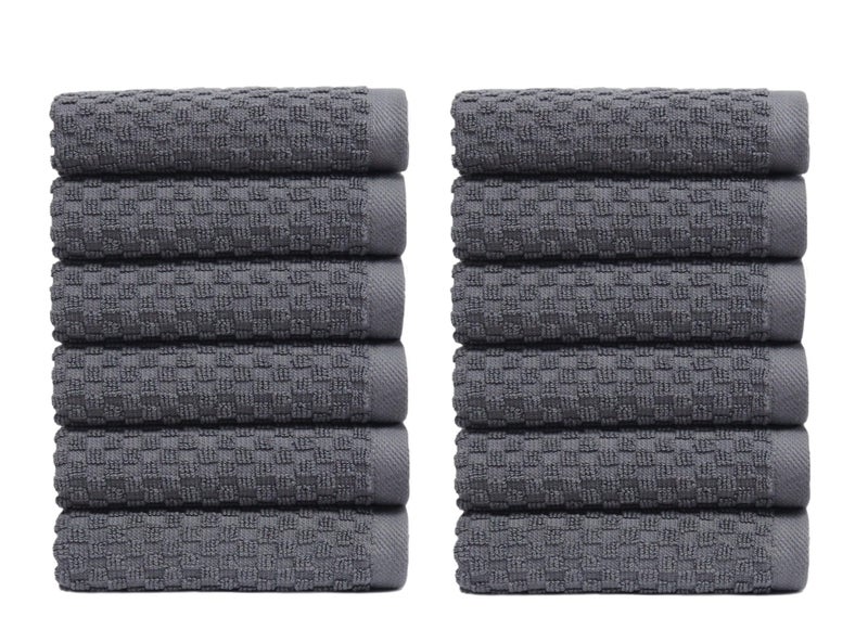 Cotton Craft Euro Spa Waffle Wash Cloth - Set Of 12 Luxury Pure Ringspun Cotton Waffle Weave Bathroom Face Towel - Everyday Absorbent Hotel Gym Shower Beach Kitchen Travel Dorm - 12X12 Inches - Grey - Image 1