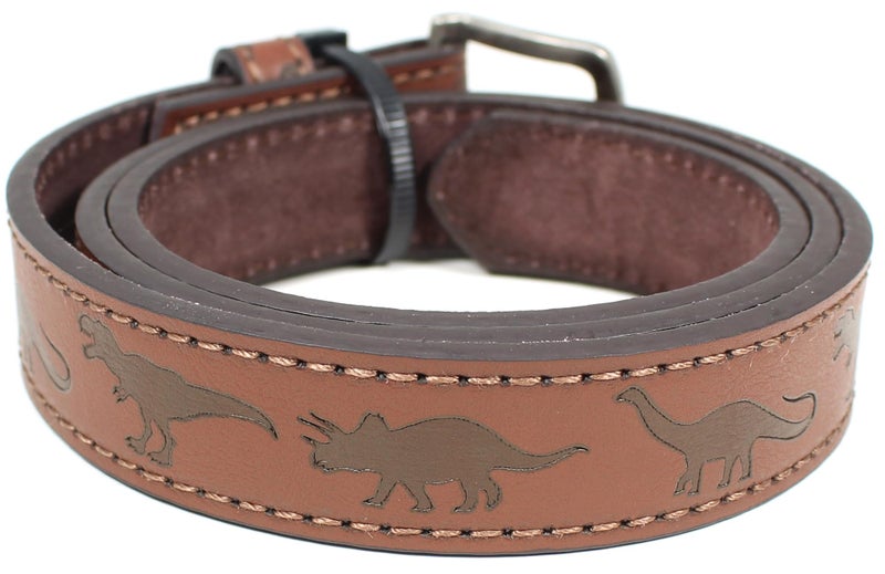 BC Belts Dinosaurs Kids Leather Belt Strap and Metal Buckle 1" Wide with Snaps - Tyrannosaurus Triceratops Brontosaurus T-Rex Dinos (Brown-M) - Image 3