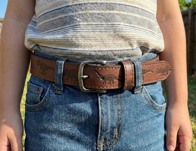 BC Belts Dinosaurs Kids Leather Belt Strap and Metal Buckle 1" Wide with Snaps - Tyrannosaurus Triceratops Brontosaurus T-Rex Dinos (Brown-M) - Image 2