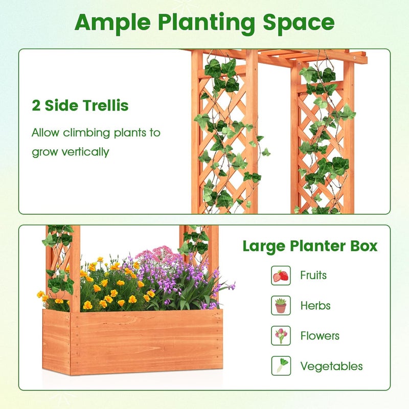 HAPPYGRILL HAPPYGRILL Raised Garden Bed with Trellis 2 Pack Wood Elevated Garden Bed with Hanging Roof Planter Box Drainage Holes for Climbing Plants Flowers Vegetables 31 L x 14 W x 60 H  - Image 4