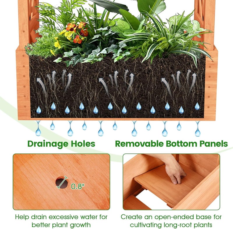 HAPPYGRILL HAPPYGRILL Raised Garden Bed with Trellis 2 Pack Wood Elevated Garden Bed with Hanging Roof Planter Box Drainage Holes for Climbing Plants Flowers Vegetables 31 L x 14 W x 60 H  - Image 5