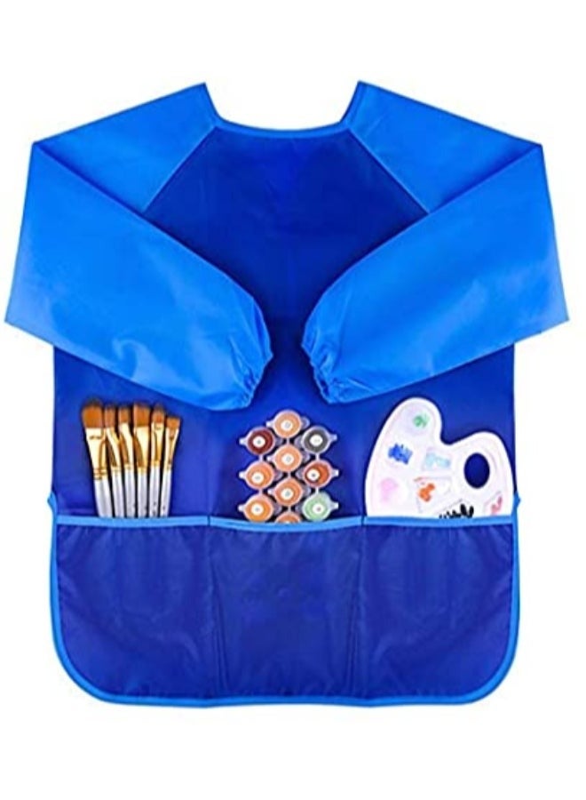 Waterproof Long Sleeve Artist Painting Apron Blue - Image 2