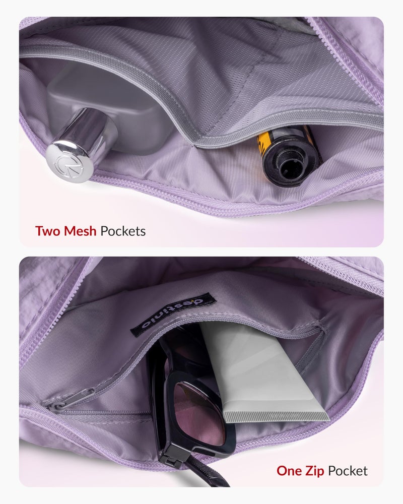 Destinio crossbody bags for women and men - slim & stylish, luxury Nylon fabric, branded zippers - small side half moon sling bag & waist bag, Unisex chest bag (Lavender, Half Moon Sling) - Image 2