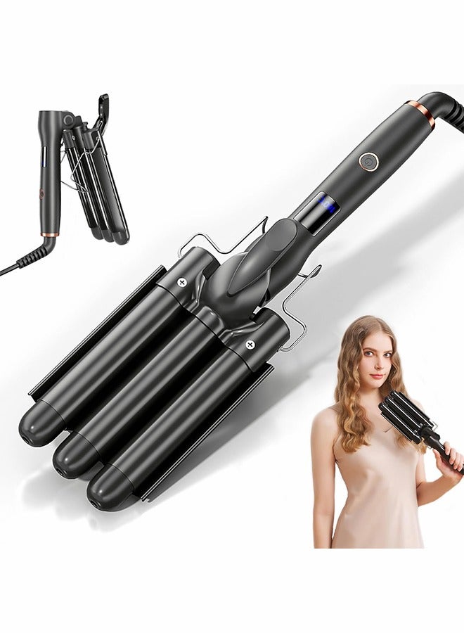 Generic Hair Curling Iron 3 Barrel Wand Temperature Adjustable 28mm Hair Waver Curling Iron for Long or Short Hair Heat Up Quickly Last Long Curling Iron Hair Waver Hot Tools for Women or Girls(Black)  - Image 1