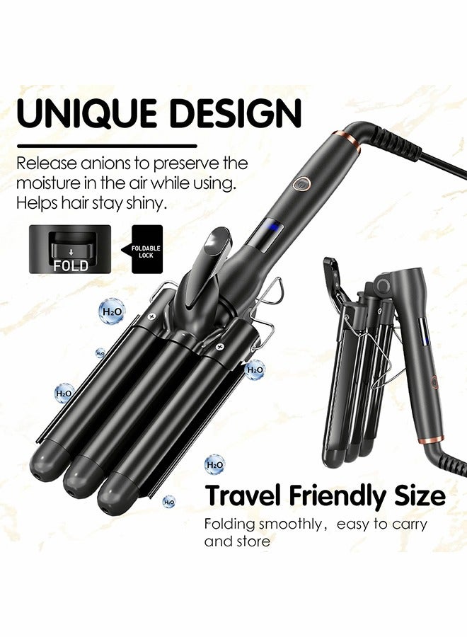 Generic Hair Curling Iron 3 Barrel Wand Temperature Adjustable 28mm Hair Waver Curling Iron for Long or Short Hair Heat Up Quickly Last Long Curling Iron Hair Waver Hot Tools for Women or Girls(Black)  - Image 4