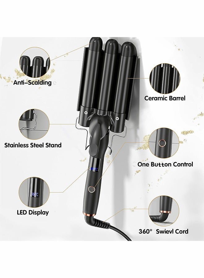 Generic Hair Curling Iron 3 Barrel Wand Temperature Adjustable 28mm Hair Waver Curling Iron for Long or Short Hair Heat Up Quickly Last Long Curling Iron Hair Waver Hot Tools for Women or Girls(Black)  - Image 3