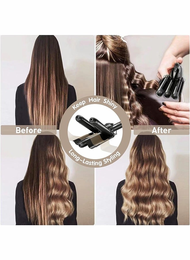 Generic Hair Curling Iron 3 Barrel Wand Temperature Adjustable 28mm Hair Waver Curling Iron for Long or Short Hair Heat Up Quickly Last Long Curling Iron Hair Waver Hot Tools for Women or Girls(Black)  - Image 5