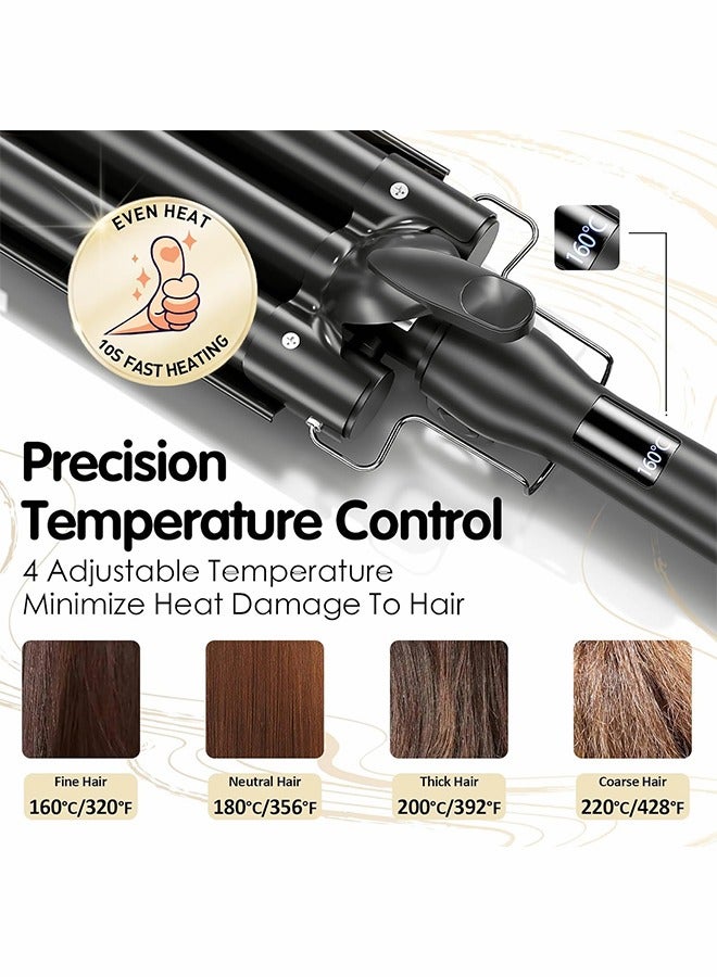 Generic Hair Curling Iron 3 Barrel Wand Temperature Adjustable 28mm Hair Waver Curling Iron for Long or Short Hair Heat Up Quickly Last Long Curling Iron Hair Waver Hot Tools for Women or Girls(Black)  - Image 2