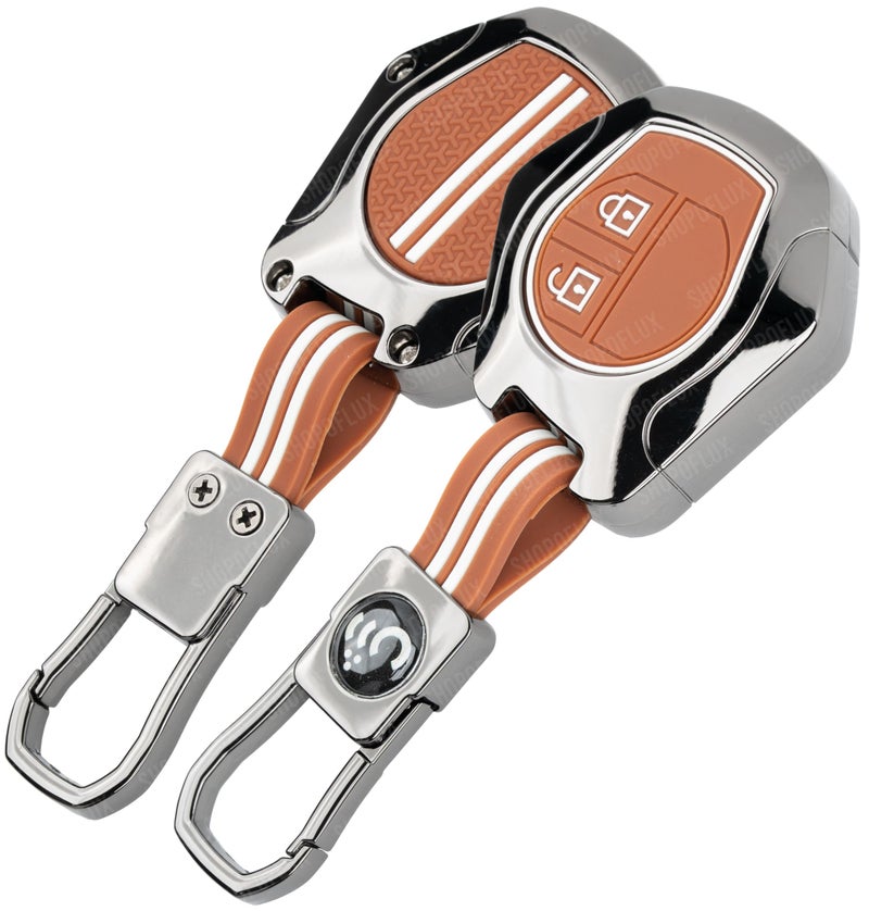 SHOPOFLUX Metal Key Cover Compitable For Suzuki Swift | Ertiga | Wagonr | Celerio | Swift Dzire | Alto | Fronx | Breza | S Presso | Ignis 2 Button Remote Key (Brown Silicone) - Image 1