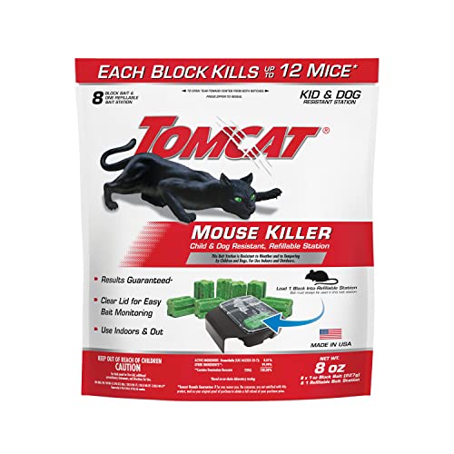 Tomcat Mouse Killer Child & Dog Resistant, Refillable Station for Indoor and Outdoor, 1 Station and 8 Poison Block Refills - Image 1