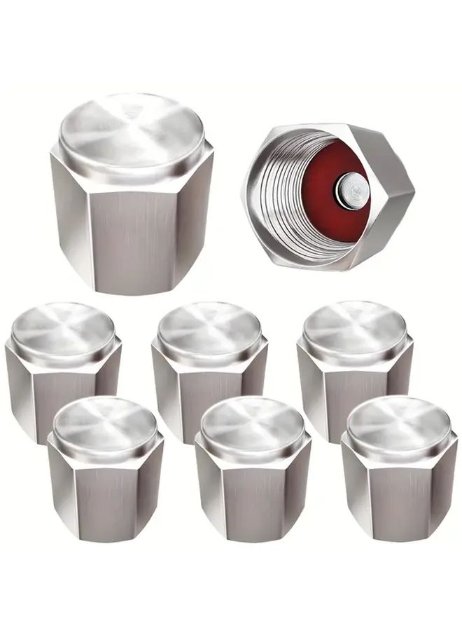 4Pcs Silvery Metal Tire Valve Caps With Rubber Seal Universal Fit For Cars SUVs Bikes - Image 1