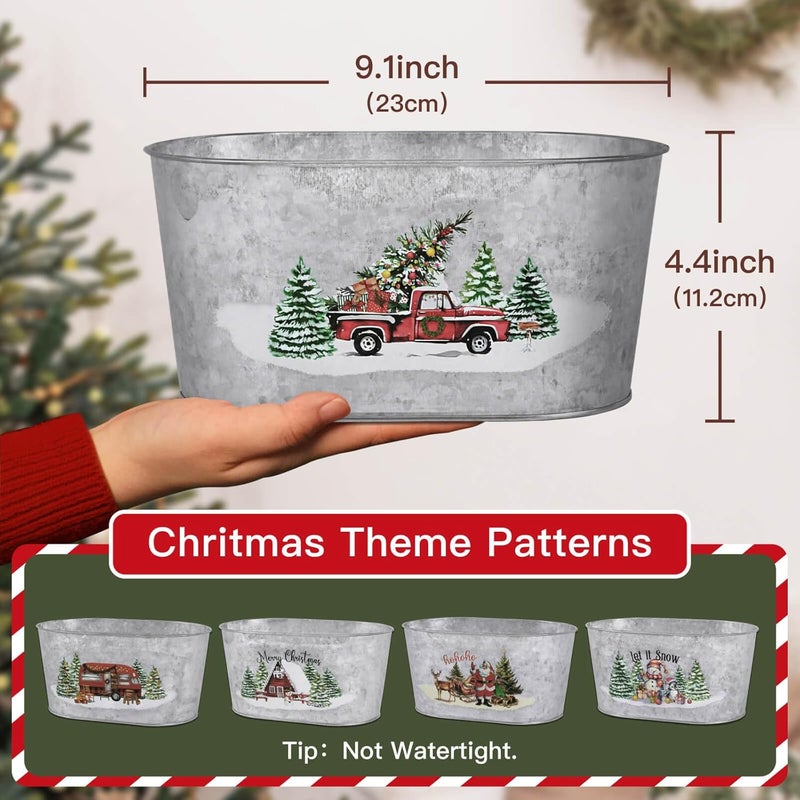 Putuo Decor Christmas Metal Buckets, 5 Pieces Christmas Tin Pots Small Christmas Decorations Oval Pots, Galvanized Beverage Tubs Small Pails for Party Home Table Centerpieces Storage Decor 9in - Image 3