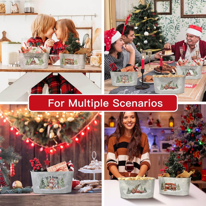 Putuo Decor Christmas Metal Buckets, 5 Pieces Christmas Tin Pots Small Christmas Decorations Oval Pots, Galvanized Beverage Tubs Small Pails for Party Home Table Centerpieces Storage Decor 9in - Image 4