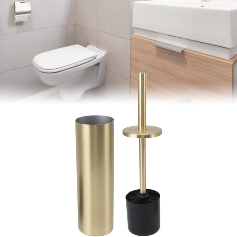 Gold Toilet Brush Compact Stainless Steel Rust-Resistant - Space-Saving Cylinder Holder for Modern Bathroom Home Hygiene - Image 4