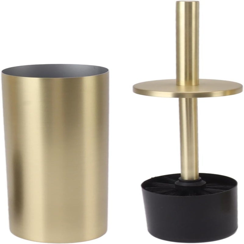 Gold Toilet Brush Compact Stainless Steel Rust-Resistant - Space-Saving Cylinder Holder for Modern Bathroom Home Hygiene - Image 3