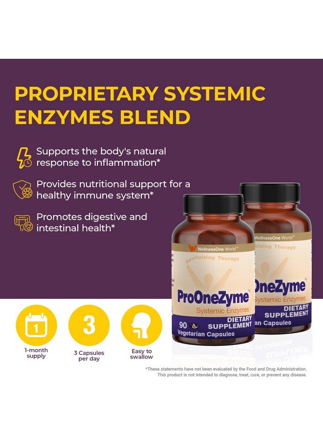ProOneZyme Systemic Proteolytic Enzymes Supplement - Digestive Enzymes for Digestion, Bloating, & Gut Health - Seaprose & Nattokinase Supplement with Bromelain, Protease, Papain & more - 90 Capsules